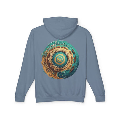 Planetary Beach Circle Hoodie — Coastal Mini-World Graphic Pullover