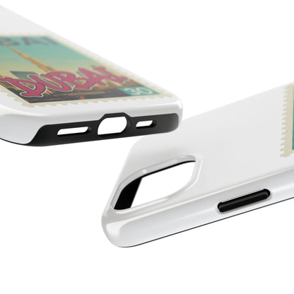 Coque de téléphone motif timbre-poste de Dubaï — Coque iPhone résistante inspirée du voyage