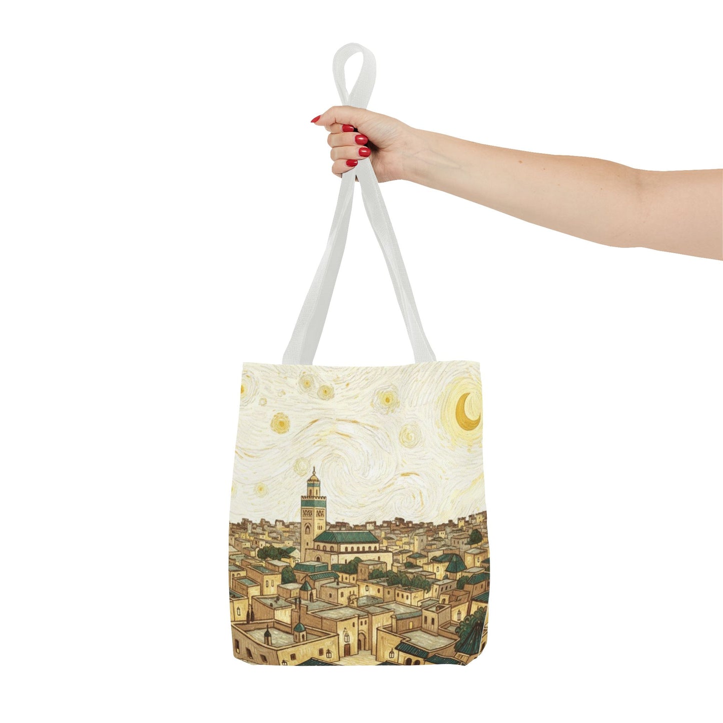 Starry Night Cityscape Tote Bag — Vintage Moroccan Skyline All-Over Print