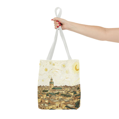 Starry Night Cityscape Tote Bag — Vintage Moroccan Skyline All-Over Print