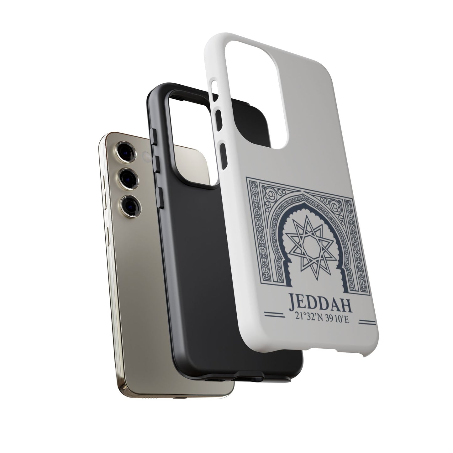 Jeddah Coordinates Phone Case — Arabic Arch Geometric Design