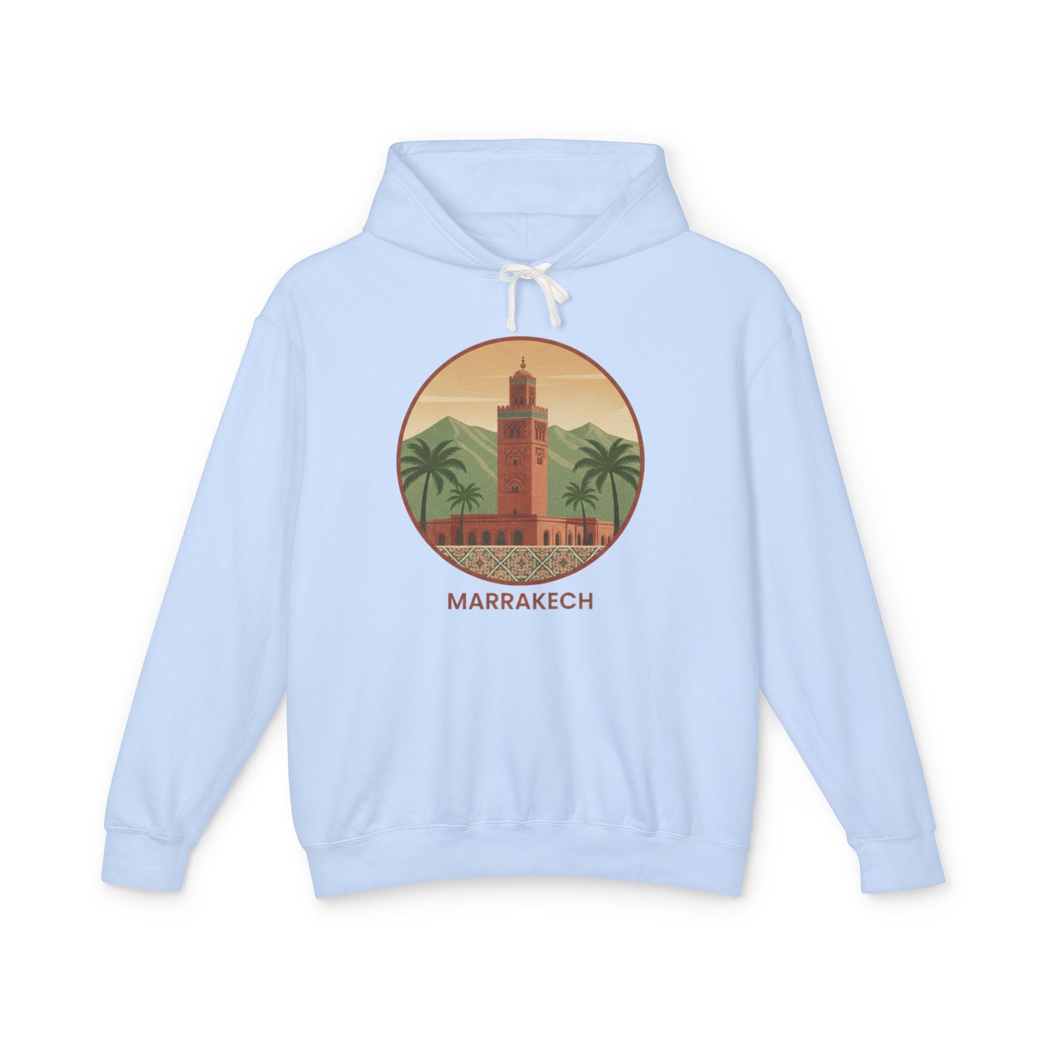 Marrakech Vintage Travel Hoodie — Retro Palm Tree Morocco Sweatshirt