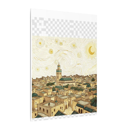 Moroccan Cityscape Canvas Print — Starry Night-Inspired Mosque Wall Art