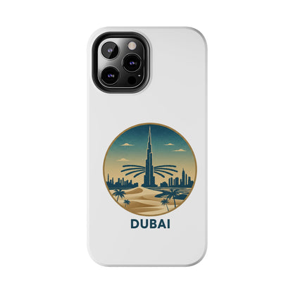 Coque de téléphone résistante motif skyline de Dubaï — Étui de voyage rétro palmiers du désert