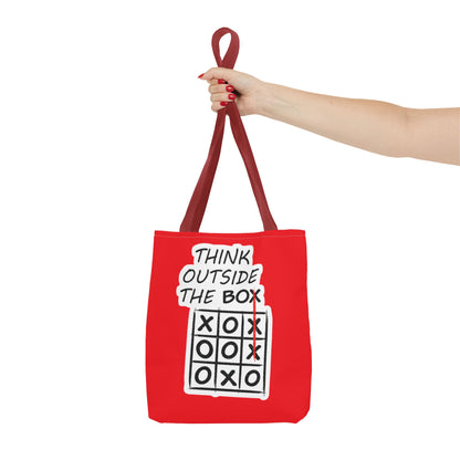 Think Outside the Box Tote Bag — Red Tic-Tac-Toe Motivational Canvas Tote