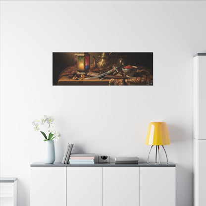 Oriental Still Life Canvas — Vintage Brass Teapot & Lantern Wall Art