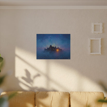 Tableau sur toile mate « Forteresse de la Nuit Étoilée » — Paysage mystique de château bleu