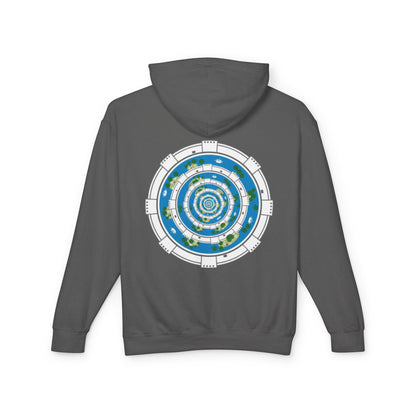 Circular World Map Hoodie — Planet Orbit Graphic Lightweight Hooded Sweatshirt