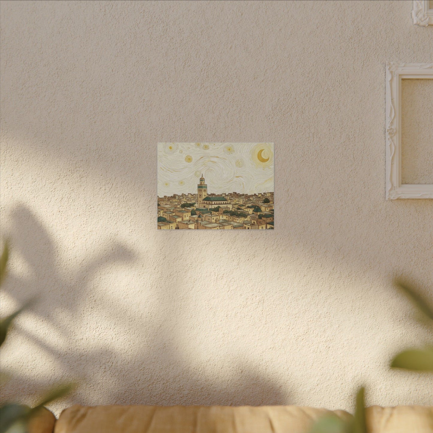 Moroccan Cityscape Canvas Print — Starry Night-Inspired Mosque Wall Art