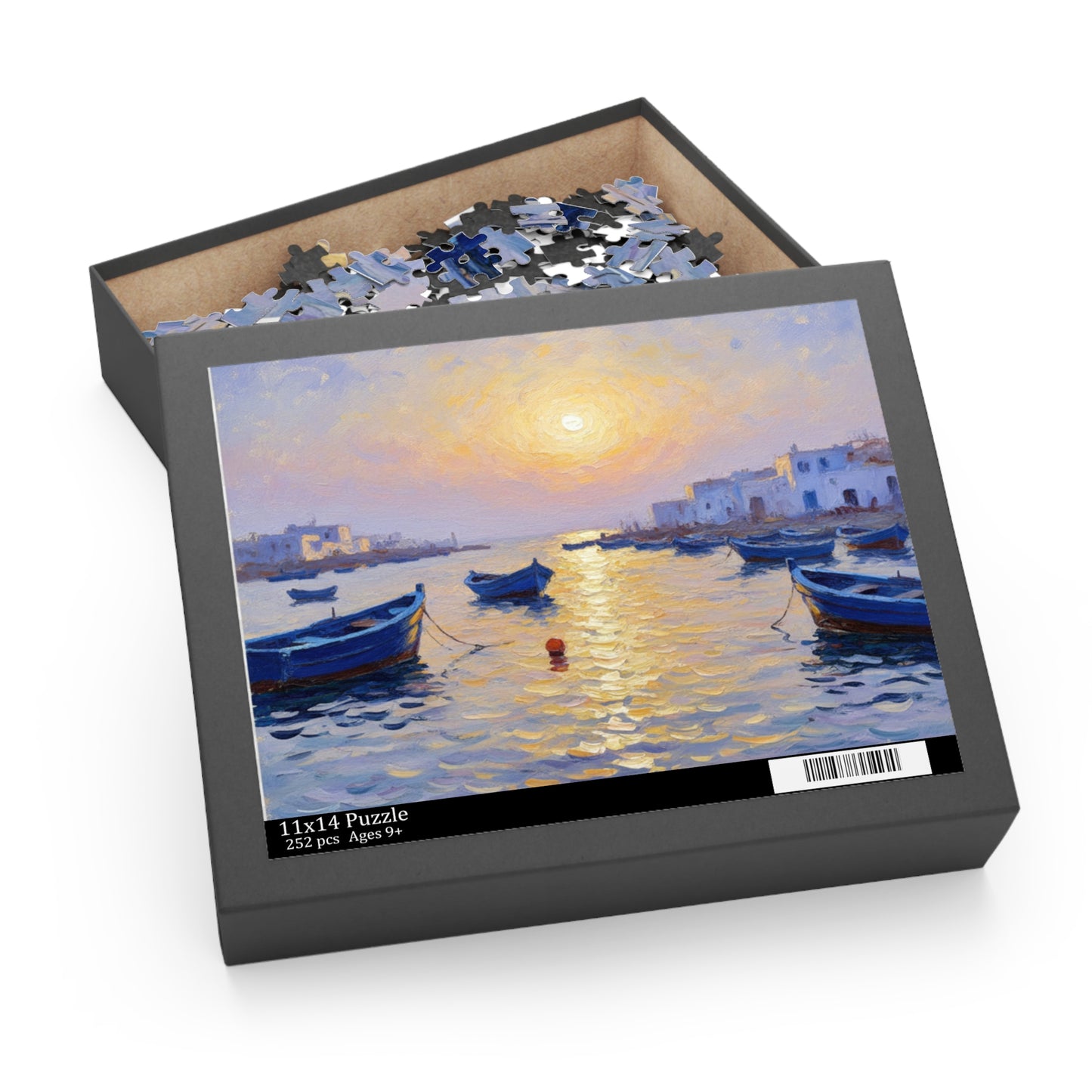 Seaside Sunset Puzzle — Impressionist Harbor Scene (120/252/500 Piece)