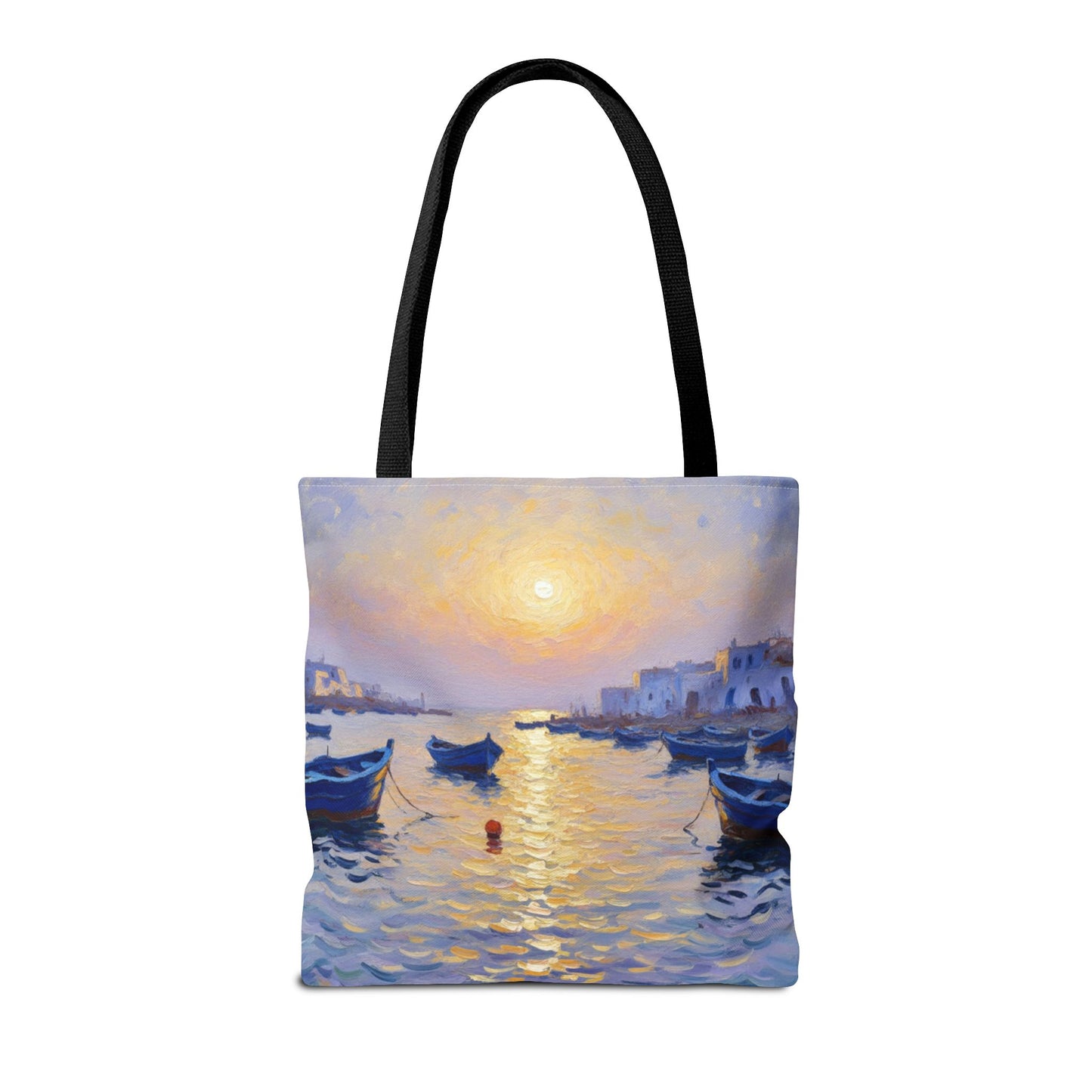 Sunset Harbor Tote Bag - Seaside Boats Art Print