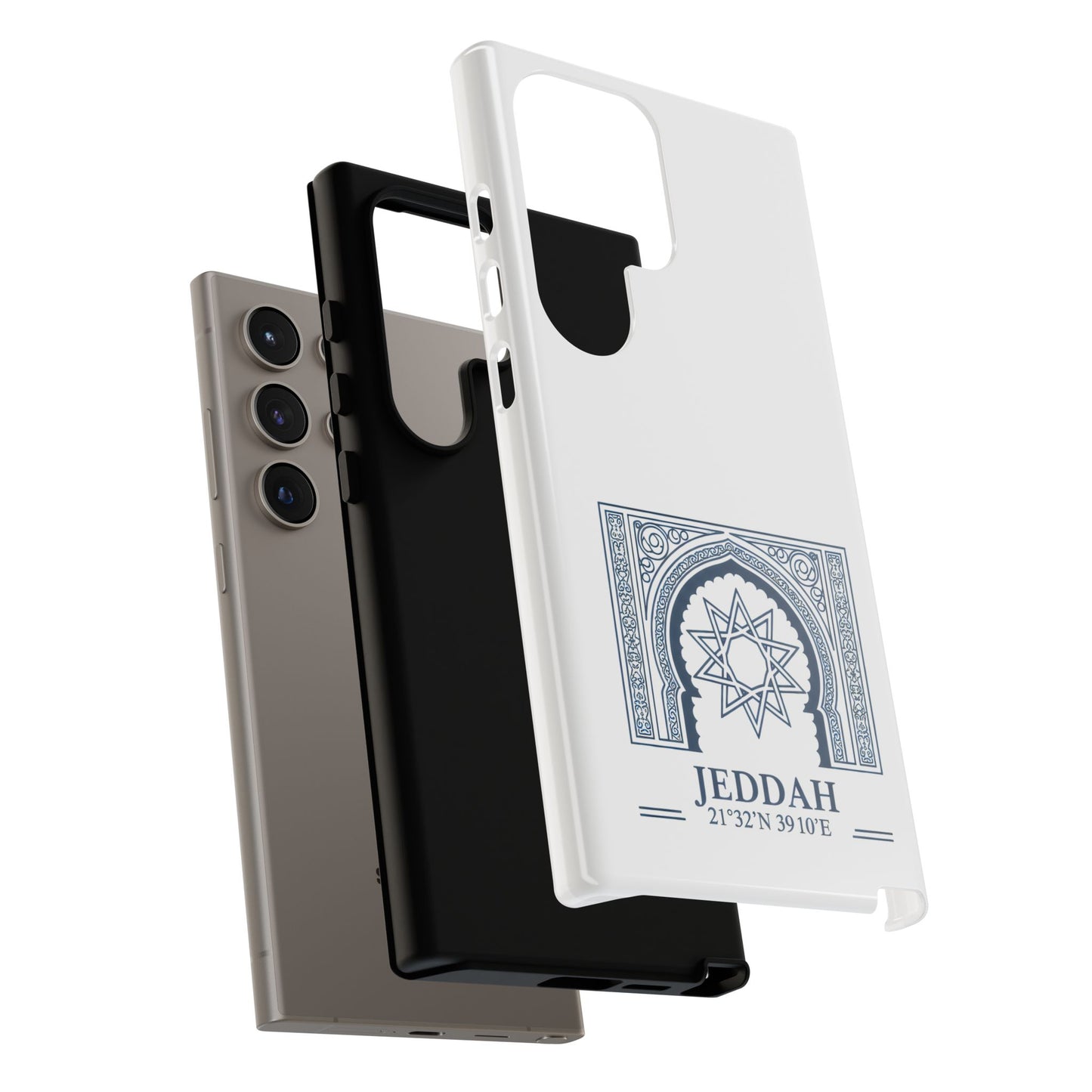 Jeddah Coordinates Phone Case — Blue Islamic Arch Travel Souvenir