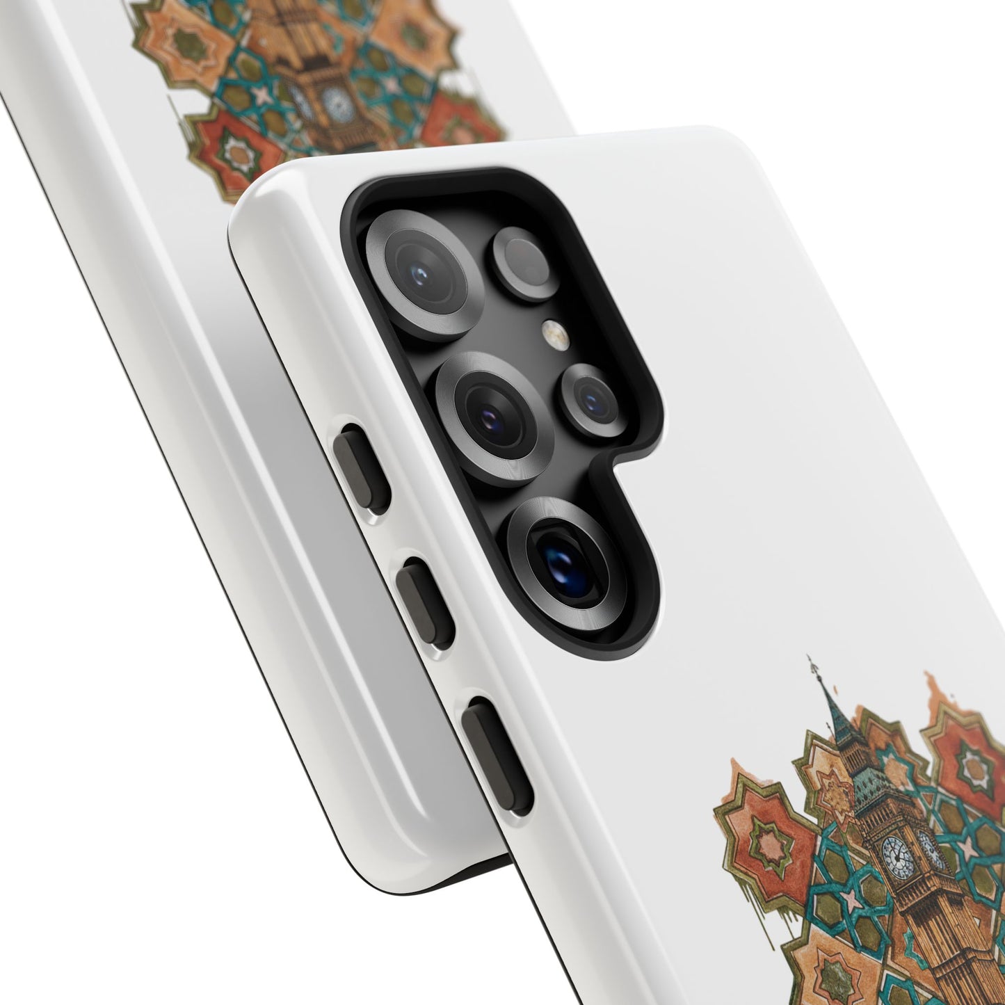 Cairo × London Phone Case — Vintage Mosaic Pyramids & Big Ben Travel Design