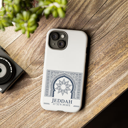 Jeddah Coordinates Phone Case — Arabic Arch Geometric Design