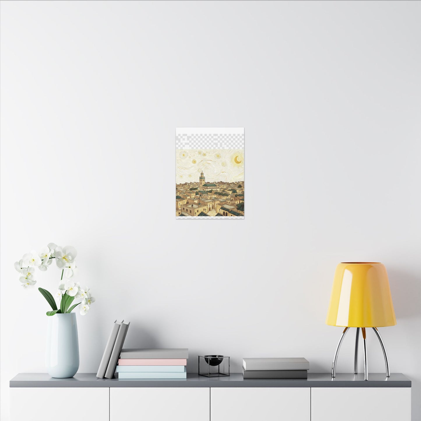 Moroccan Cityscape Canvas Print — Starry Night-Inspired Mosque Wall Art