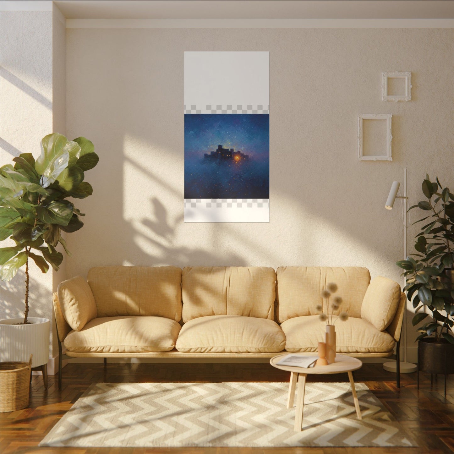 Tableau sur toile mate « Forteresse de la Nuit Étoilée » — Paysage mystique de château bleu