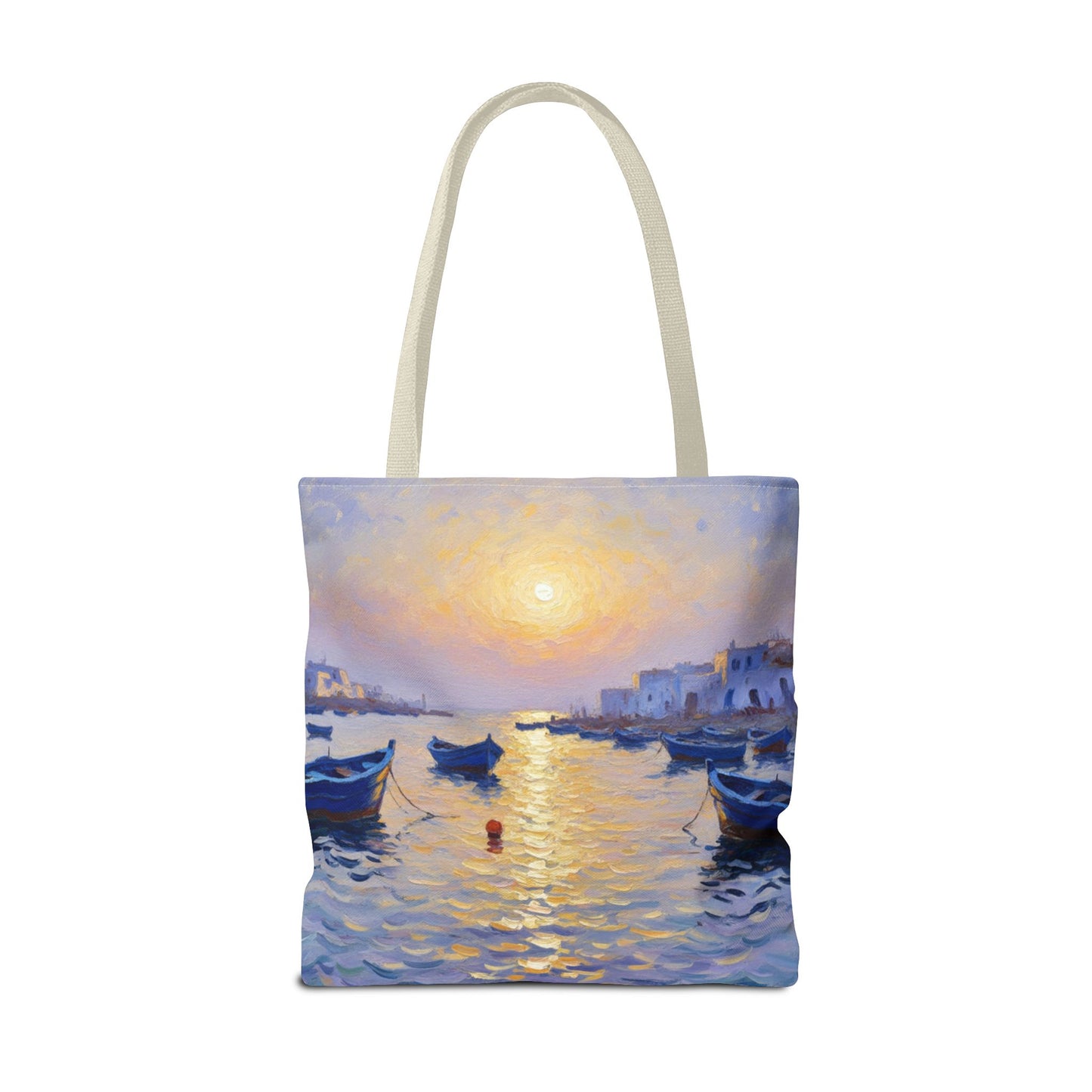 Sunset Harbor Tote Bag - Seaside Boats Art Print