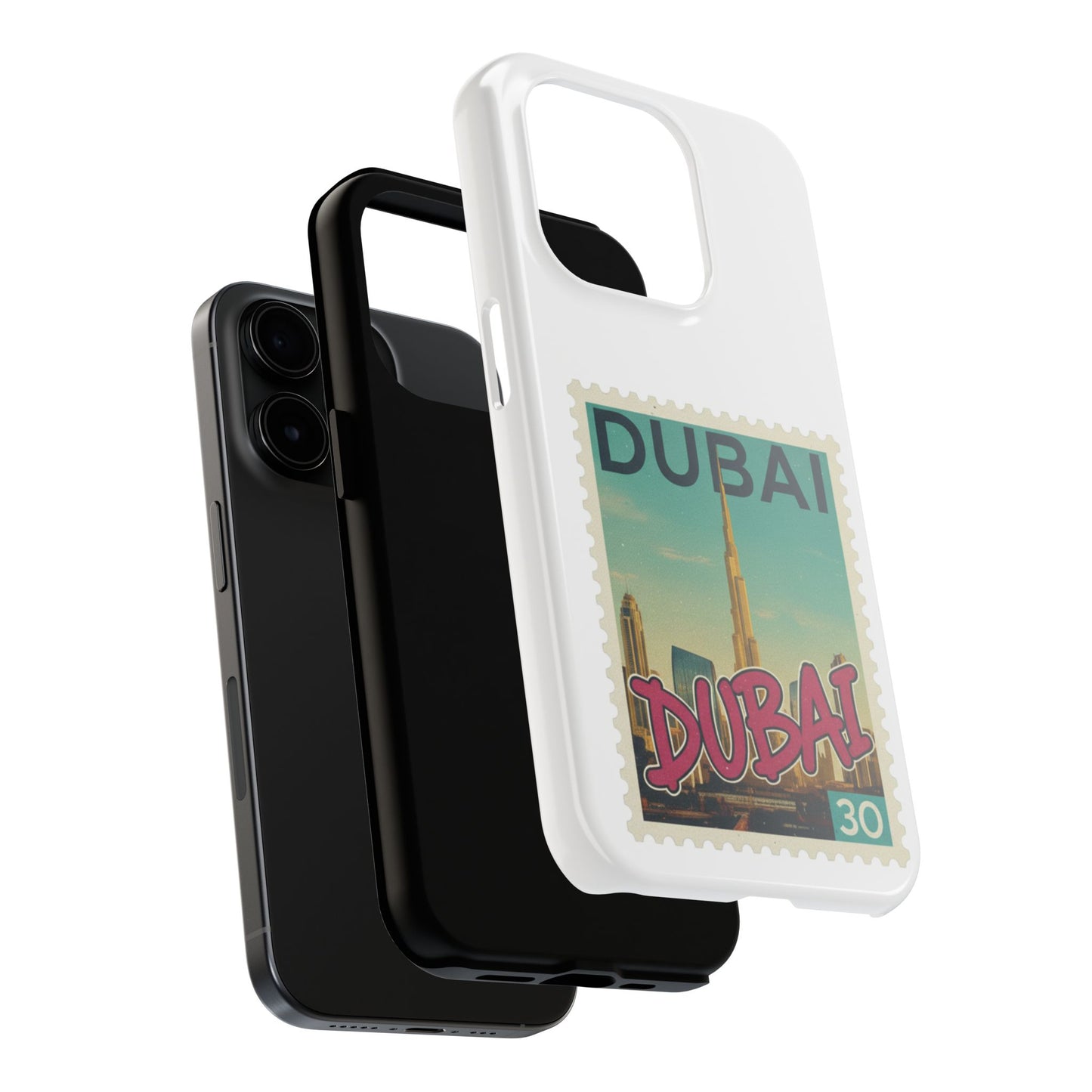 Coque de téléphone motif timbre-poste de Dubaï — Coque iPhone résistante inspirée du voyage