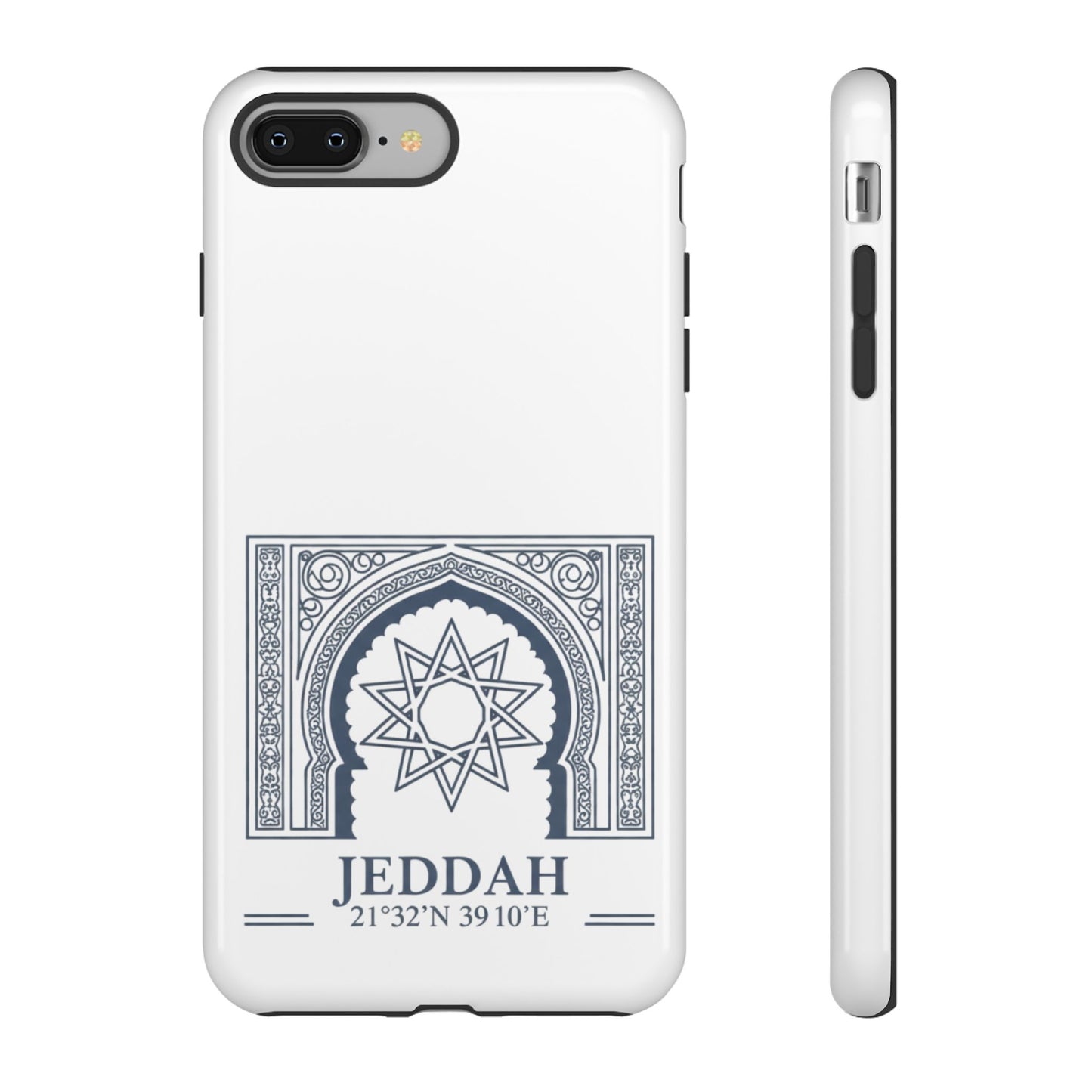 Jeddah Coordinates Phone Case — Arabic Arch Geometric Design