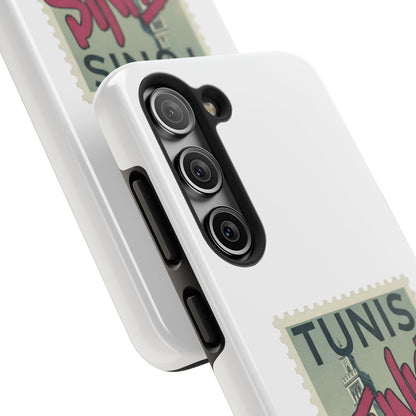 Coque de téléphone résistante à motif timbre vintage de Tunis — Étui de téléphone rétro pour voyage en Tunisie