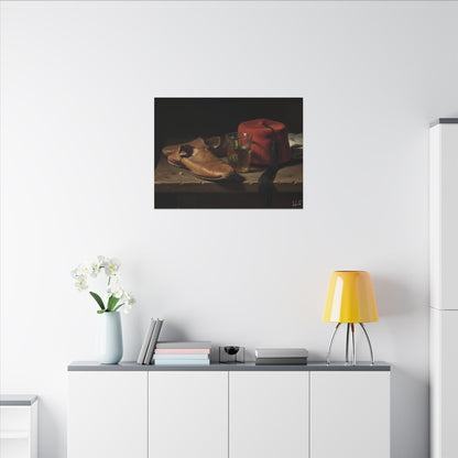 Still Life Canvas Print — Leather Shoes & Red Fez Wall Art