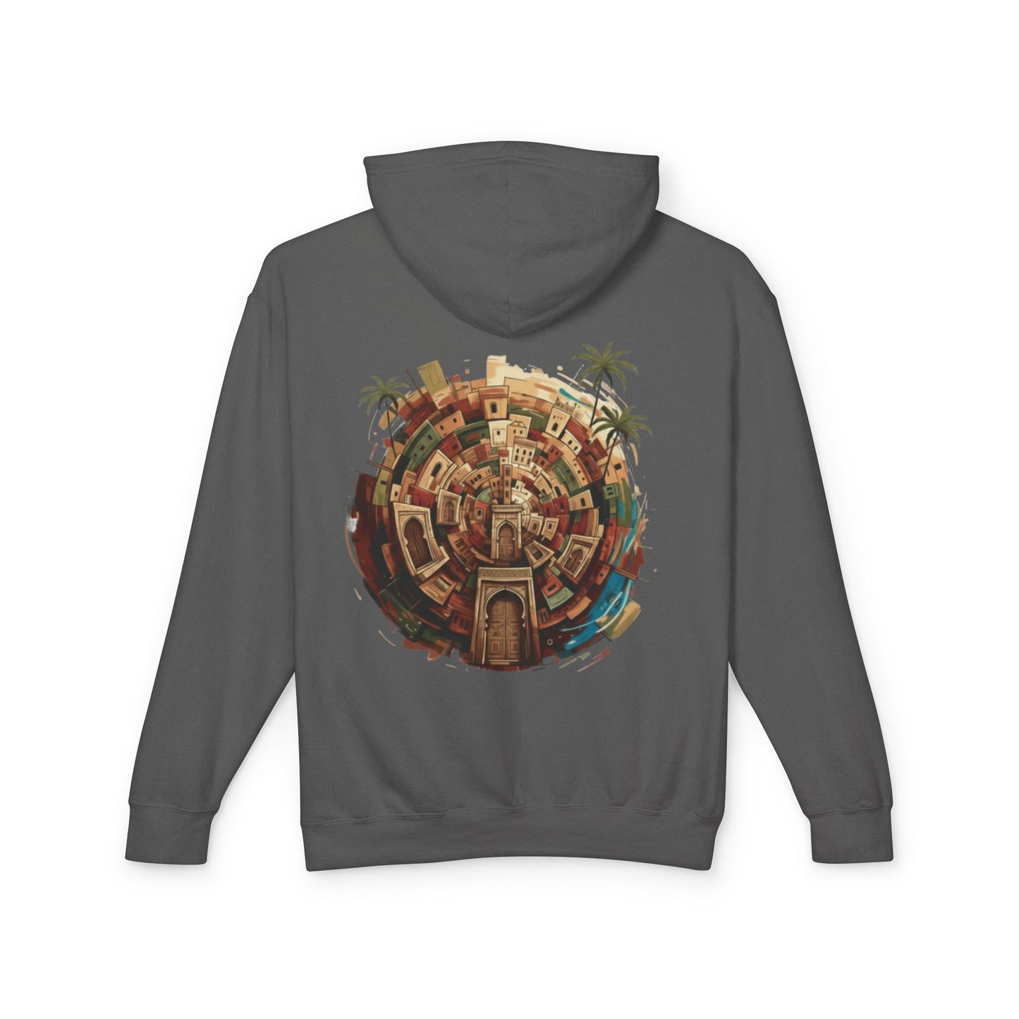 Lightweight Hoodie — Vintage Moroccan Medina Circle Back Print