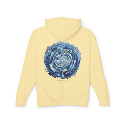 Abstract Blue Mandala Hoodie — Geometric Spiral Art Lightweight Hoodie