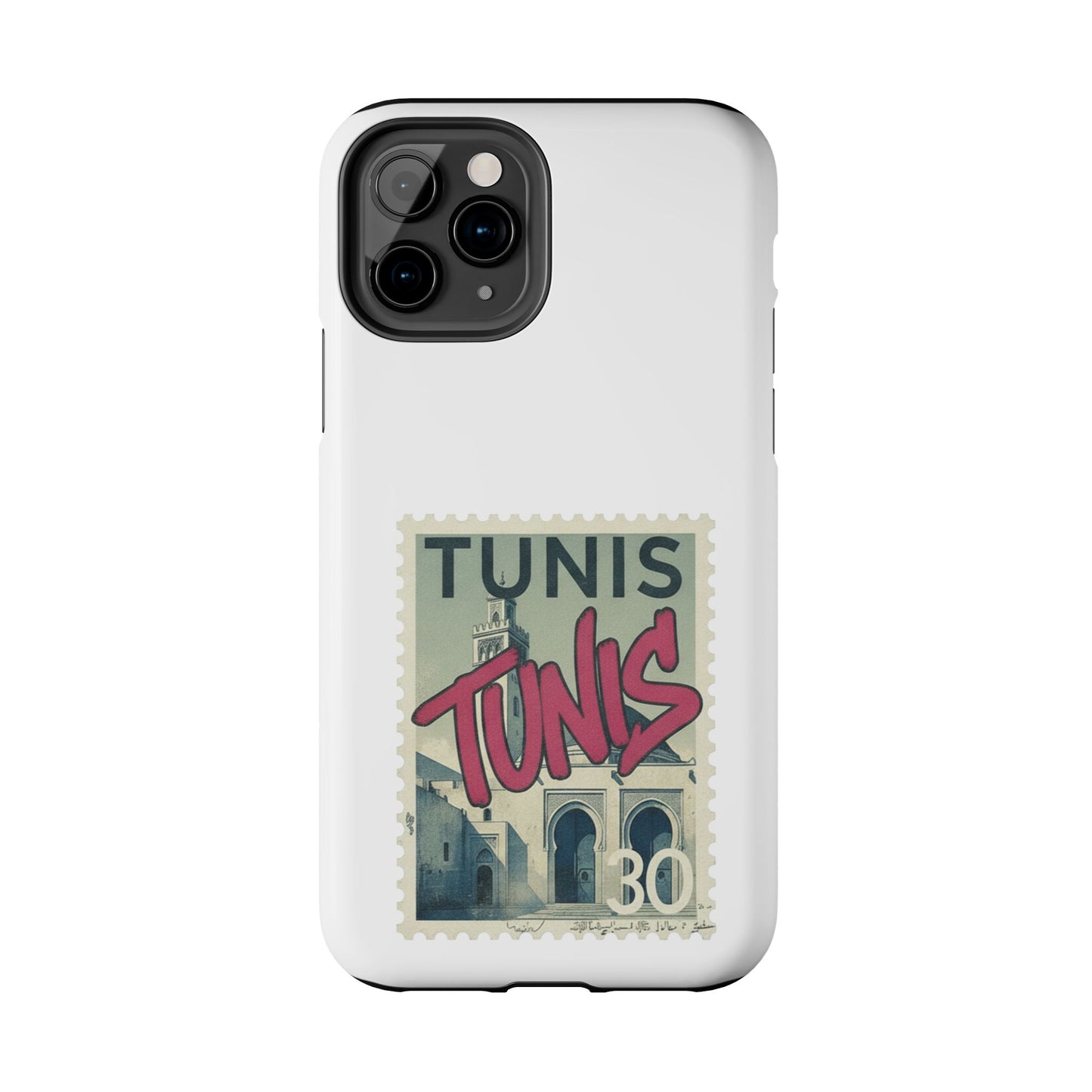 Coque de téléphone résistante à motif timbre vintage de Tunis — Étui de téléphone rétro pour voyage en Tunisie