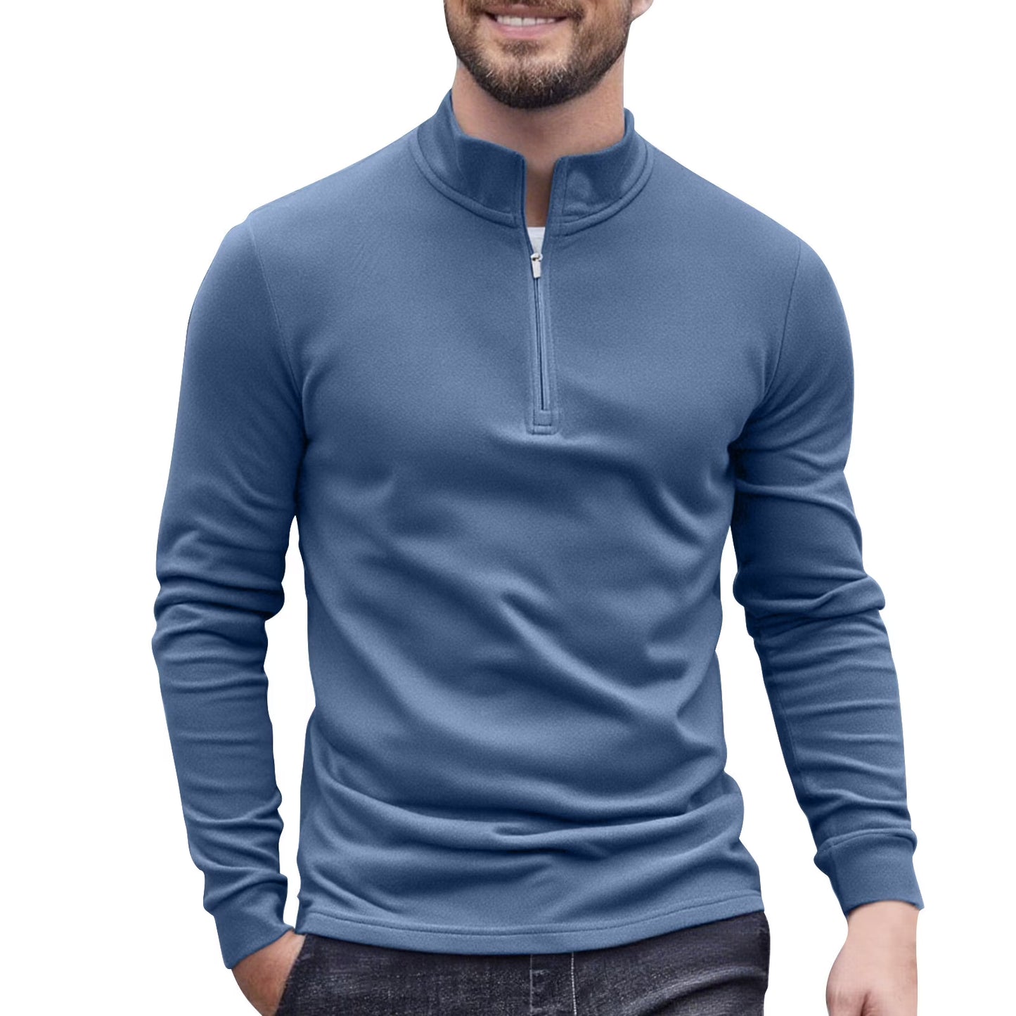 Men's Quarter Zip Fleece Stand Collar Sweatshirt Fall Winter Pullover Long Sleeve Workout Top