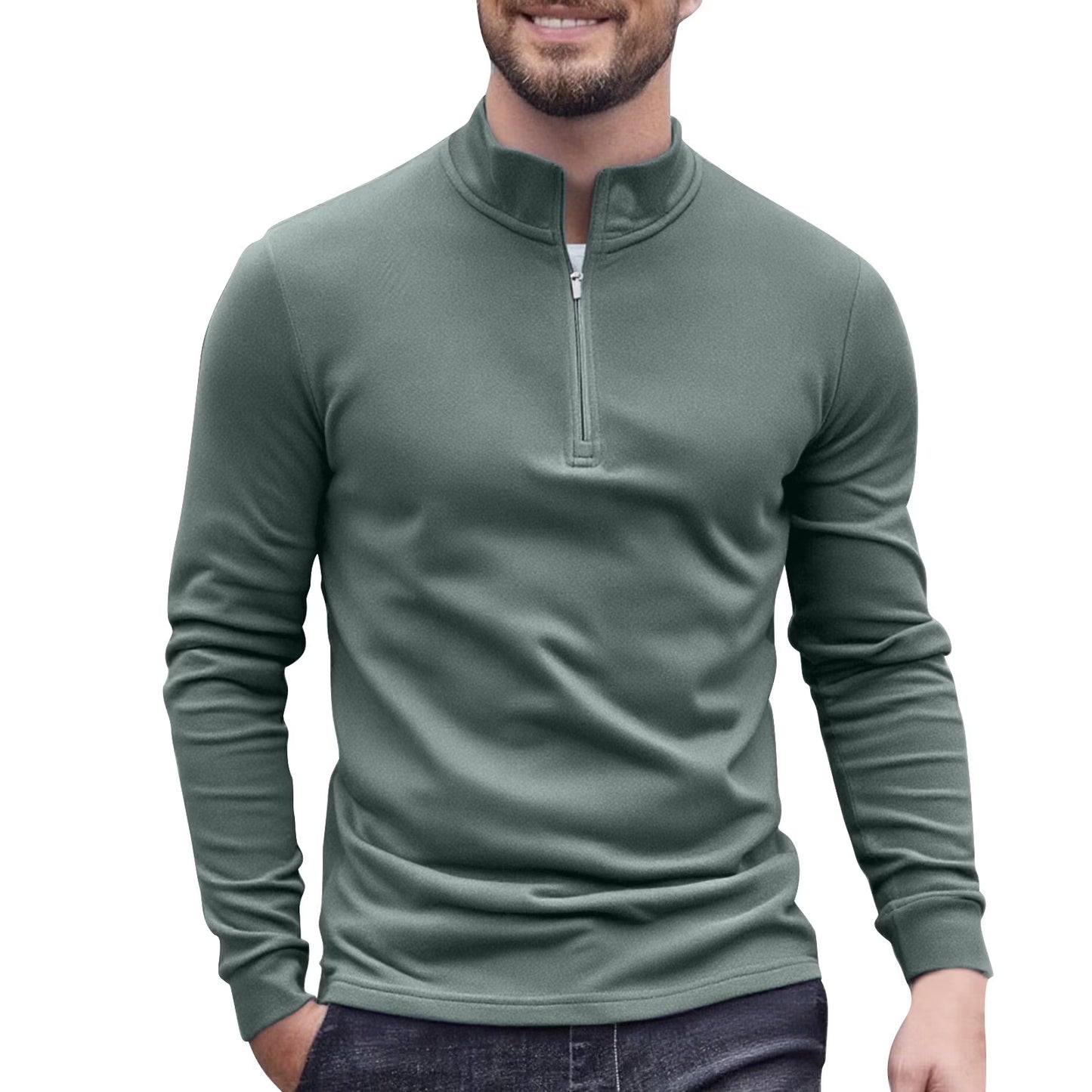 Men's Quarter Zip Fleece Stand Collar Sweatshirt Fall Winter Pullover Long Sleeve Workout Top