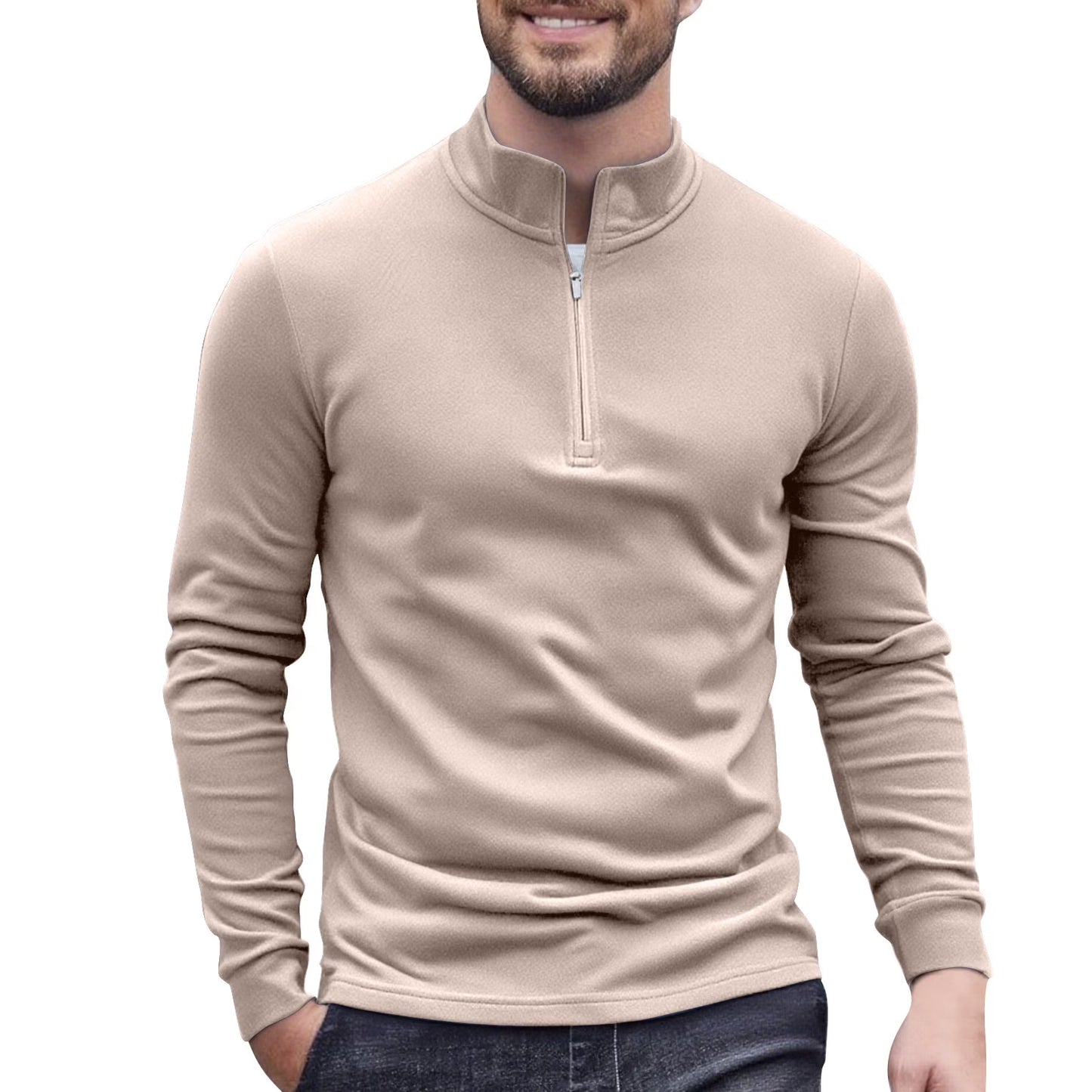 Men's Quarter Zip Fleece Stand Collar Sweatshirt Fall Winter Pullover Long Sleeve Workout Top