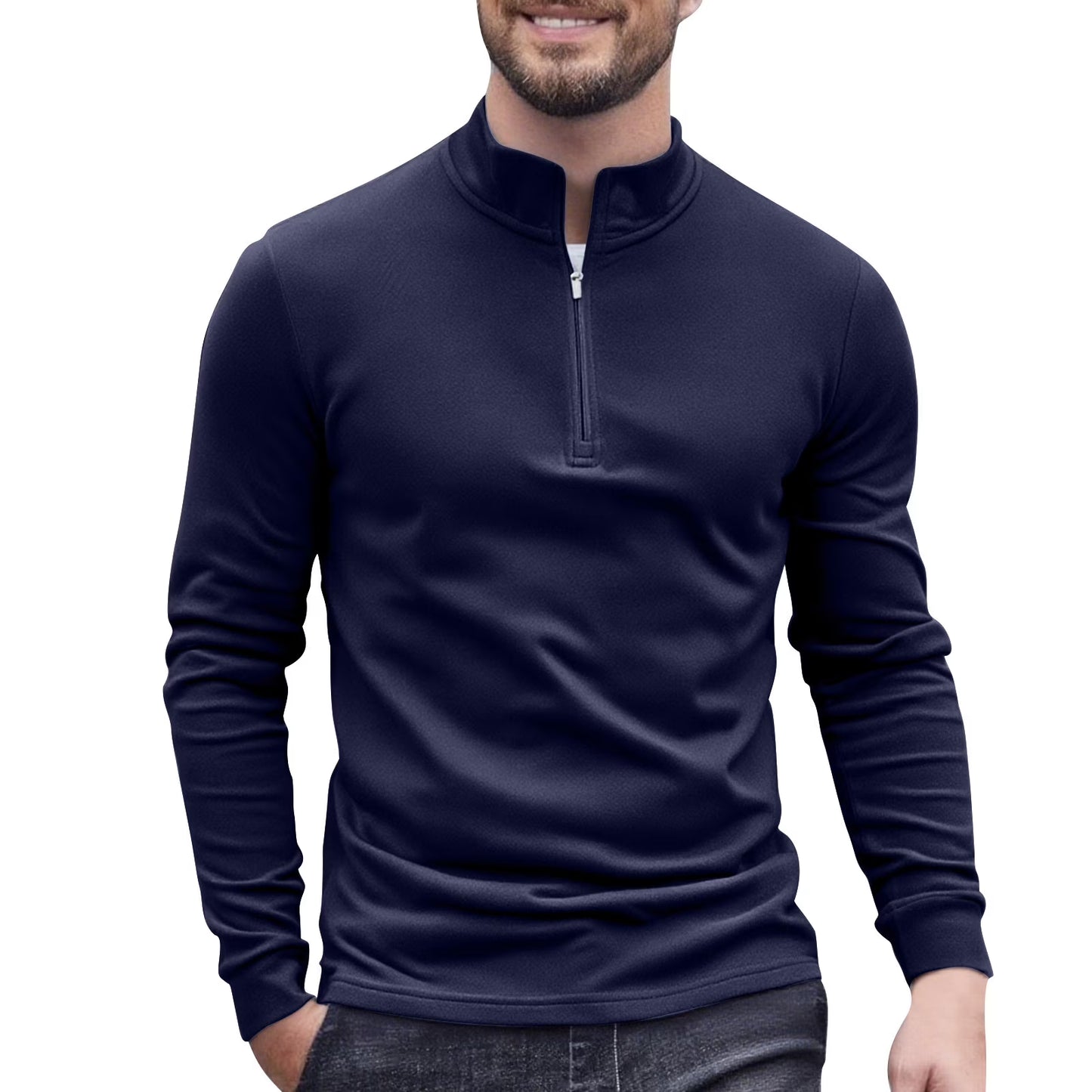 Men's Quarter Zip Fleece Stand Collar Sweatshirt Fall Winter Pullover Long Sleeve Workout Top
