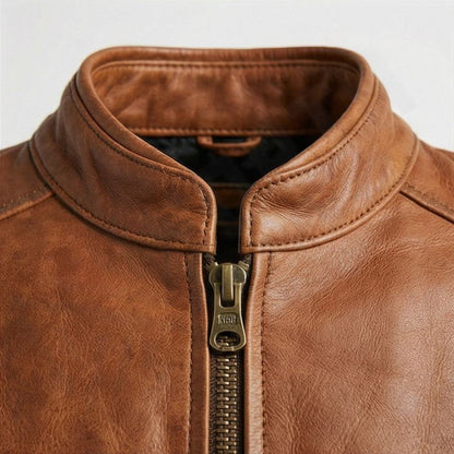 Leather jacket natural painted patches