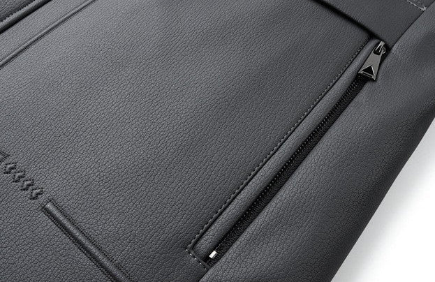 Black Leather Hooded Jacket with Detachable Fur Collar C