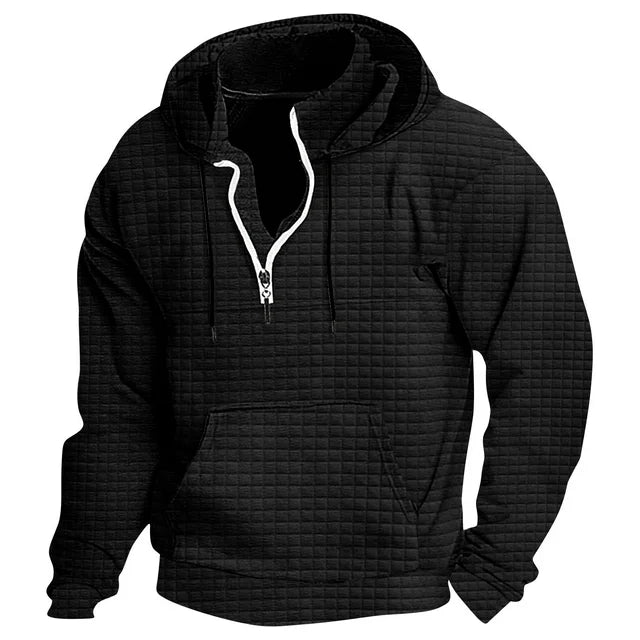Quarter Zip Hoodies for Men Waffle Knit Hooded Sweatshirt Cargo Tactical Hoodie Loose Casual Textured Pullover Sweatshirts with Pocket