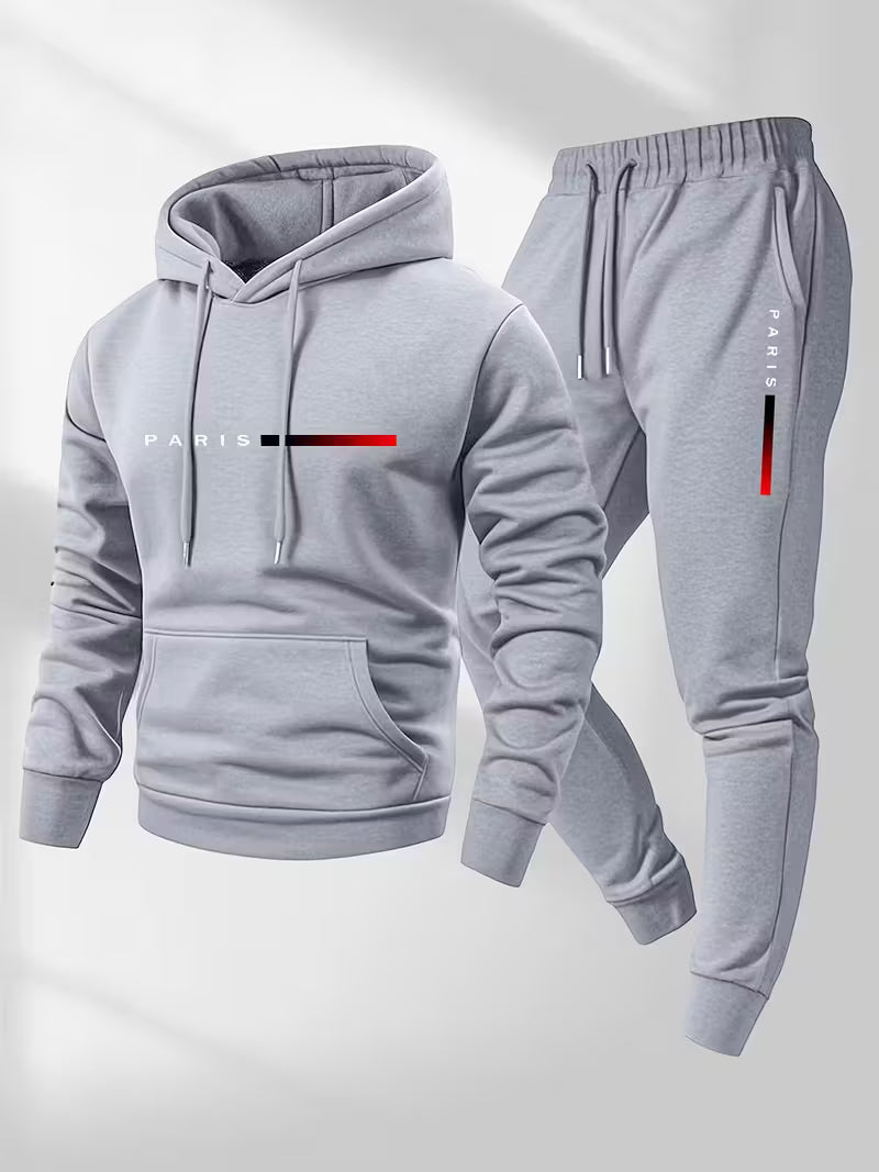 Men’s Hoodie and Jogger Set | PARIS Letter Print | Two-Piece Casual Wear