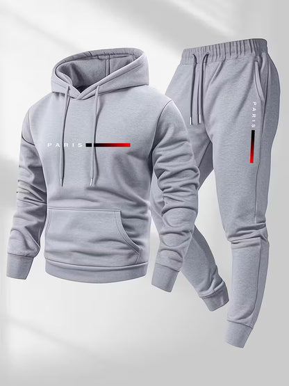 Men’s Hoodie and Jogger Set | PARIS Letter Print | Two-Piece Casual Wear