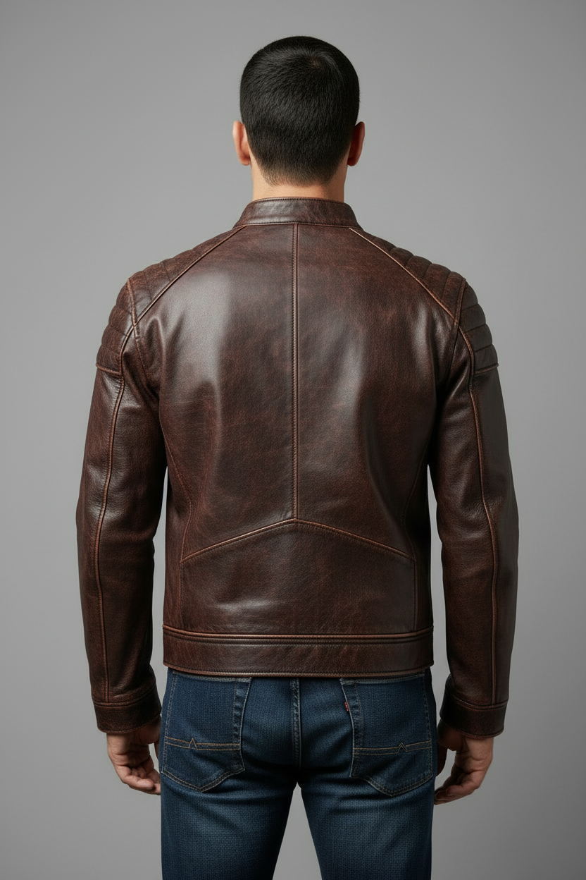 Leather Jacket with Cowhide made Lapel