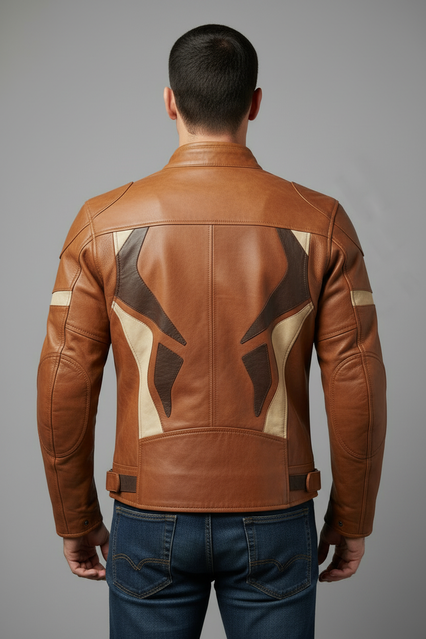 Leather jacket natural painted patches