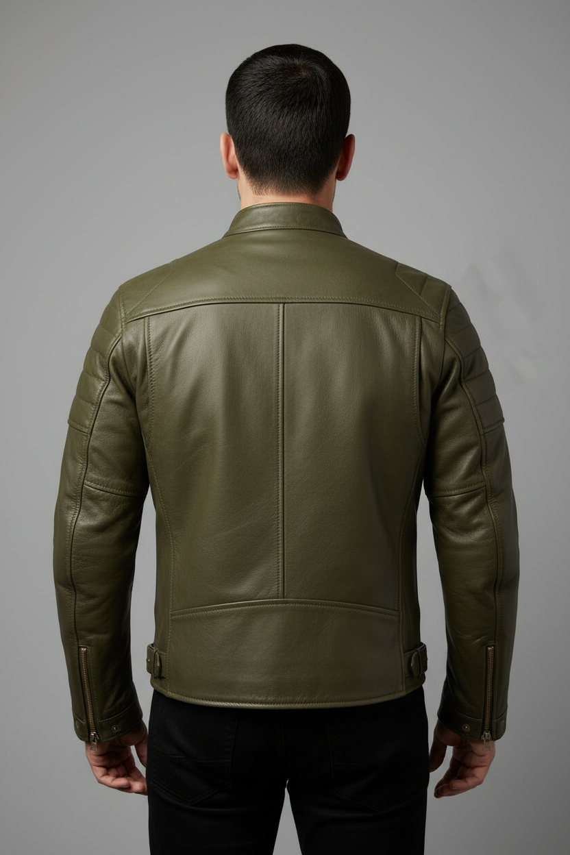 Olive green leather jacket