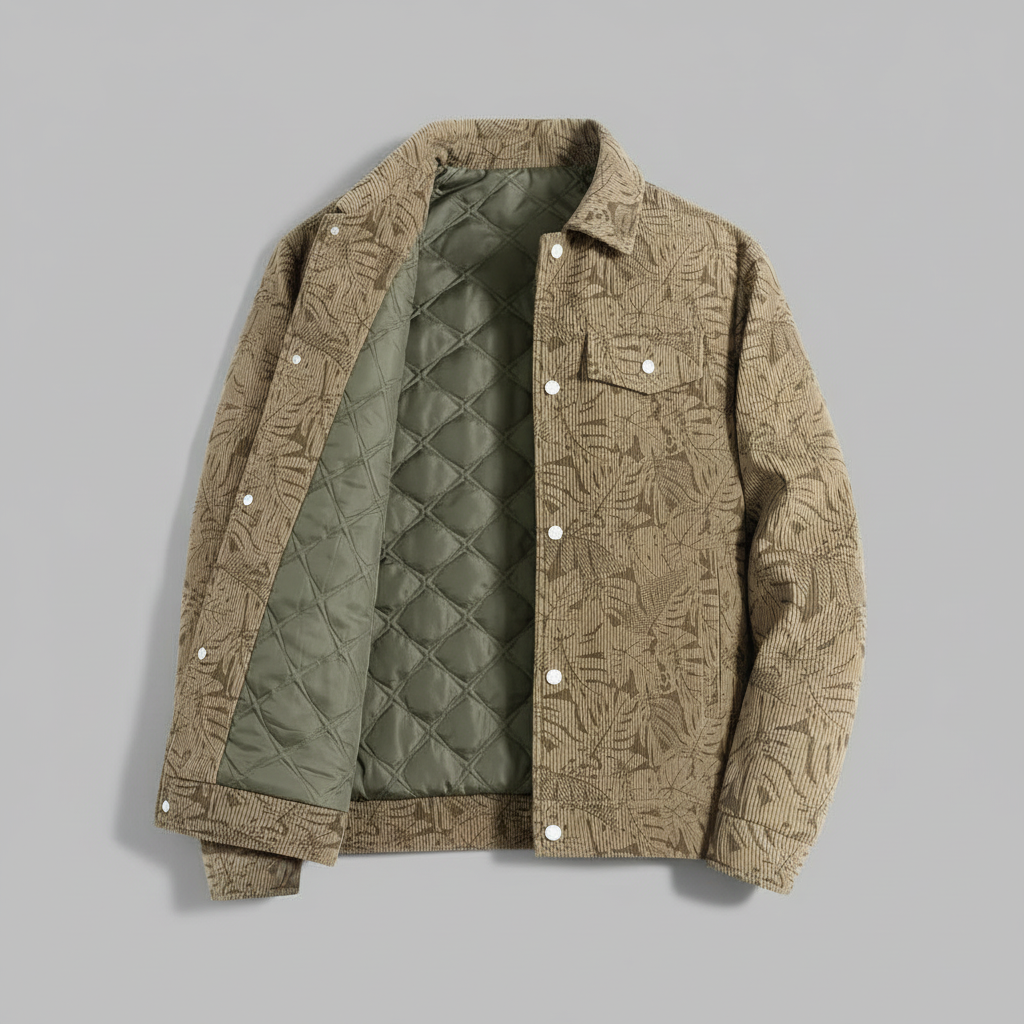 Beige corduroy jacket flat lay
