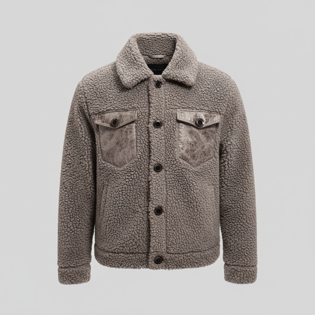 Beige sherpa jacket flat lay