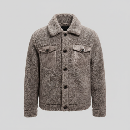 Beige sherpa jacket flat lay