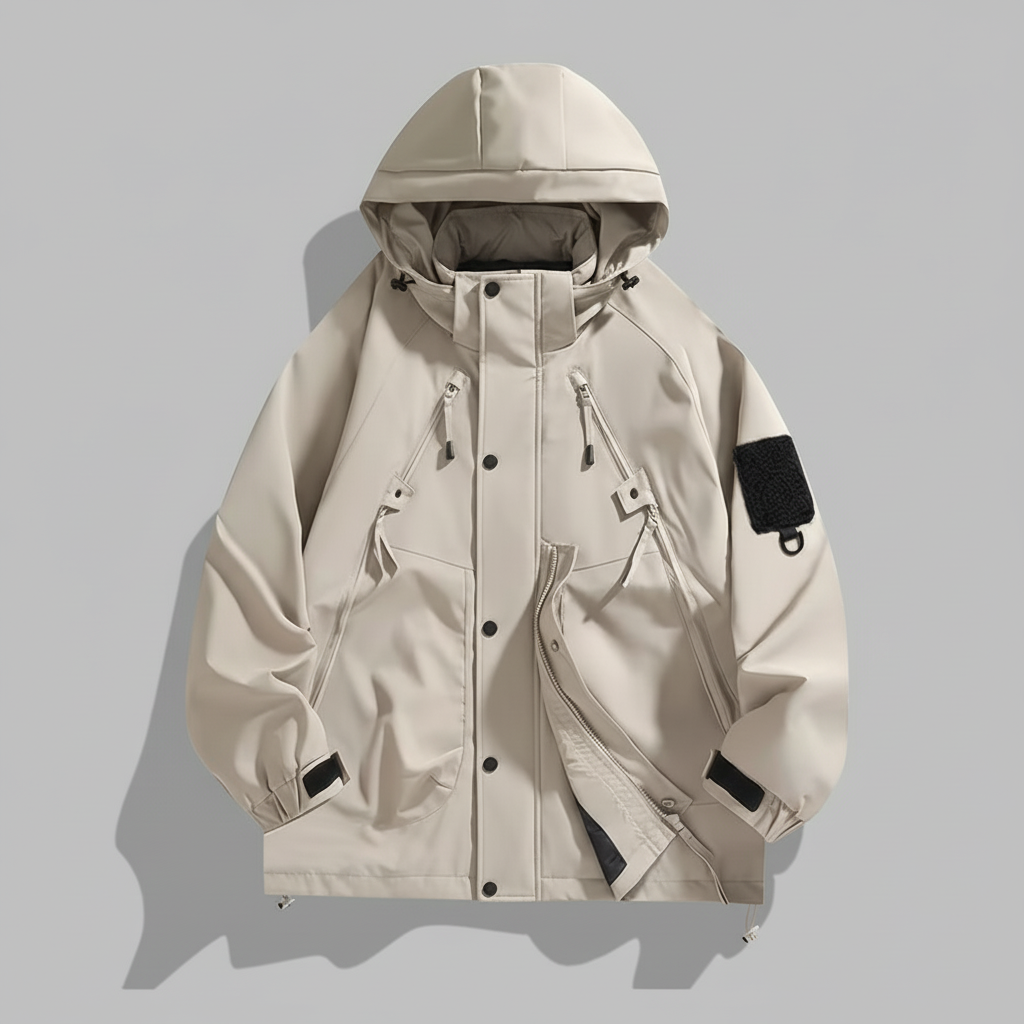 Beige/tan utility jacket - front flat lay