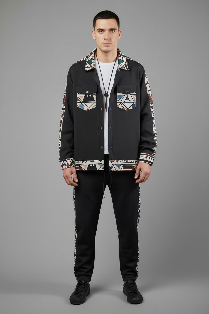 Black Amazigh geometric tracksuit