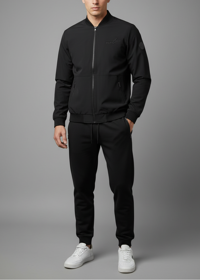 Black bomber tracksuit - clean-shaven model