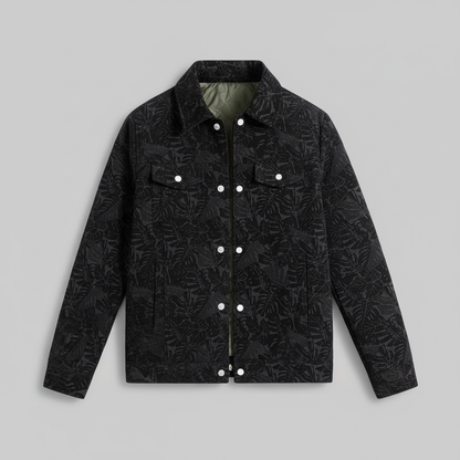 Black corduroy jacket flat lay