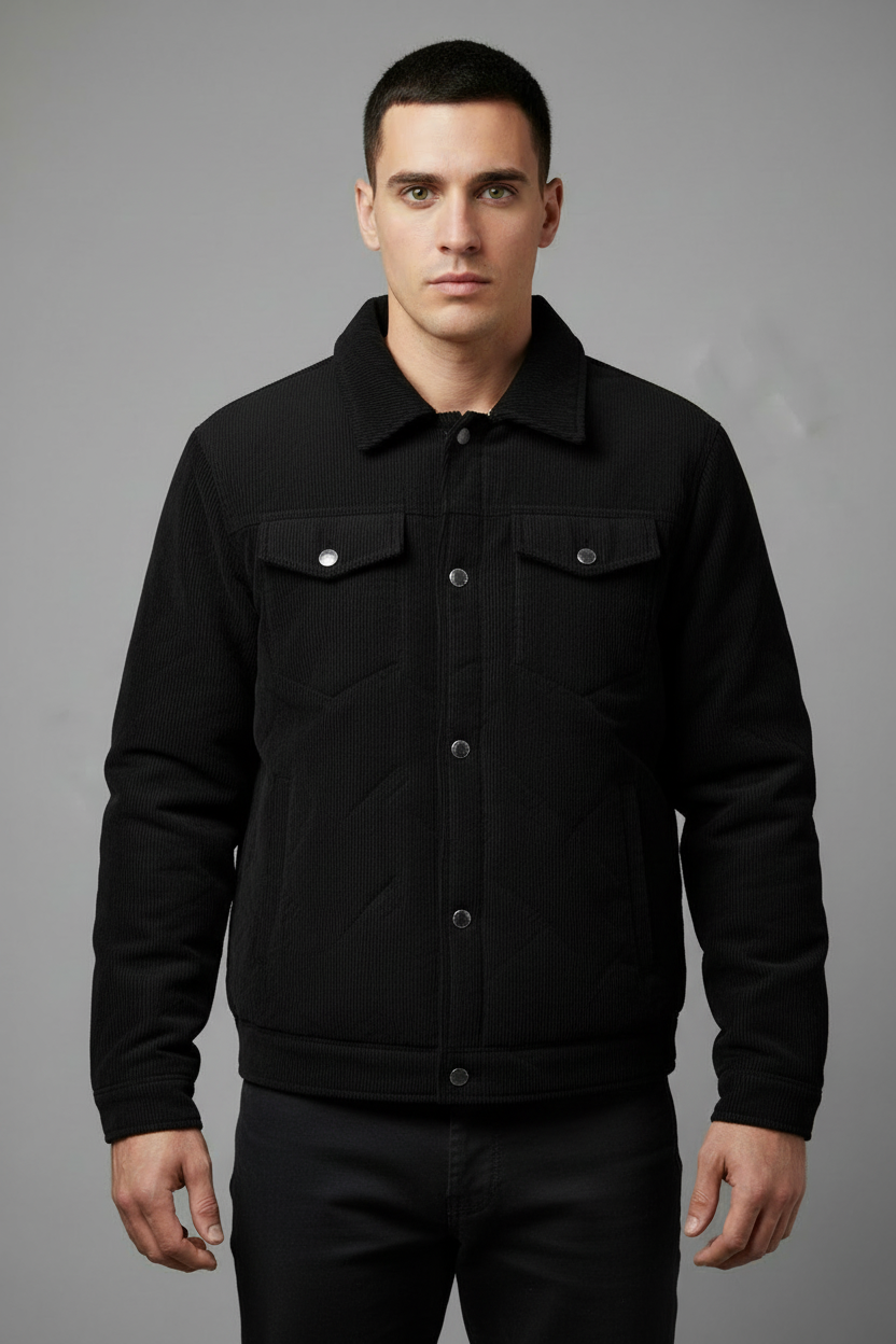 Black corduroy jacket with beige lining