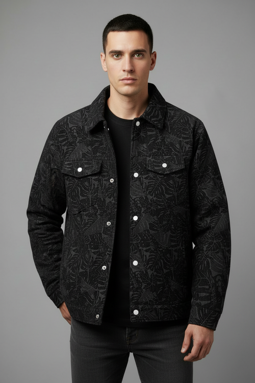 Black corduroy jacket with model