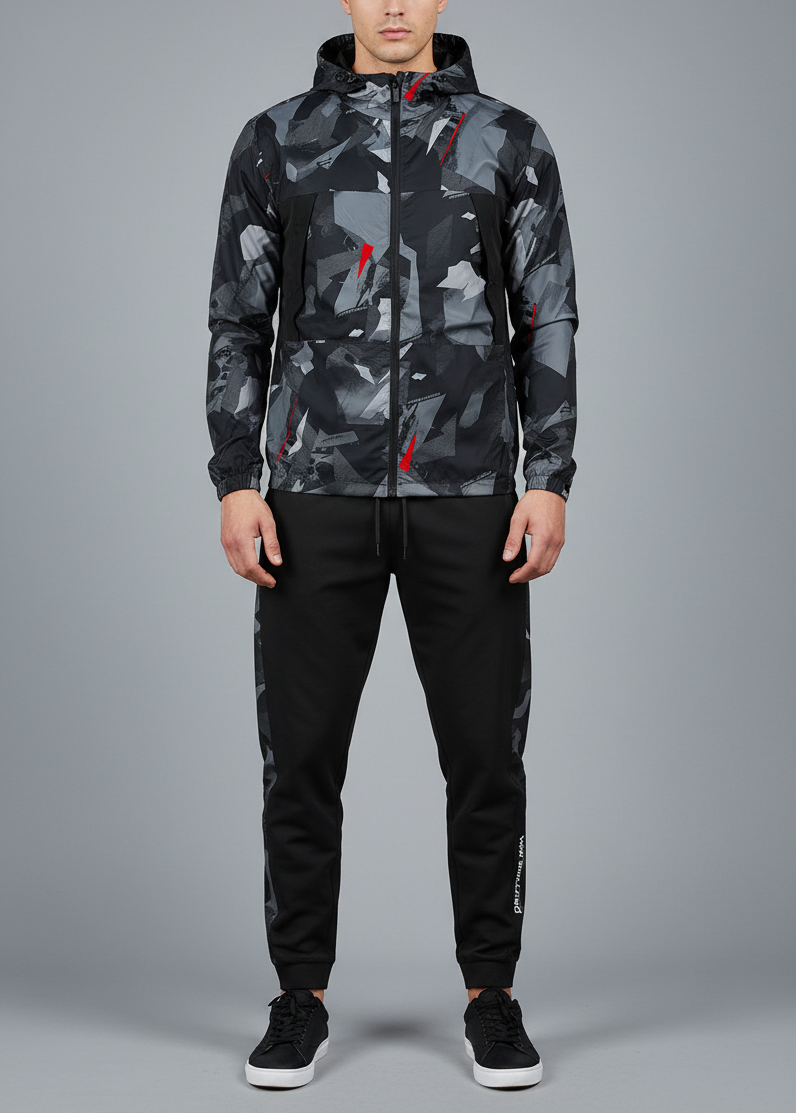 Black/grey camouflage windbreaker tracksuit